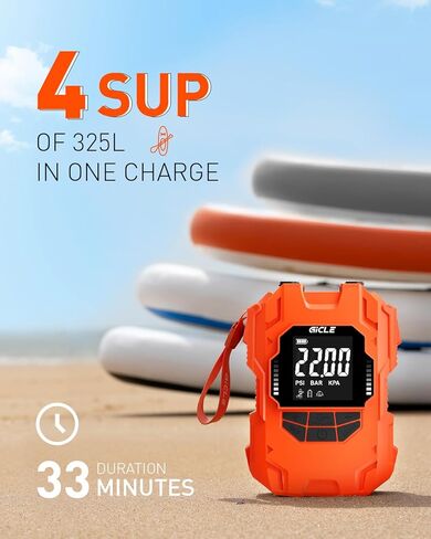 GICLE 22PSI Rechargeable Paddle Board Pump Electric Portable, 2000ma*8 Battery Powered SUP Pump for Inflatables Paddleboard Kayak Tent Boat for Inflation and Deflation with DC12V car Connector in Kuwait