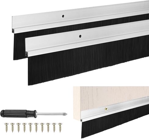 M METERXITY 2-Pack Door Brush Bottom Sweep, 39" L x 2.6" W H-Shape Aluminum Alloy Base with 1.6" Nylon Brush for Industrial/Home/Garage Door Seal, Strong Adhesive Weather Stripping Kit[Silver] in Saudi Arabia