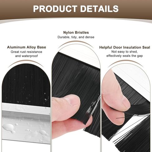 M METERXITY 2-Pack Door Brush Bottom Sweep, 39" L x 2.6" W H-Shape Aluminum Alloy Base with 1.6" Nylon Brush for Industrial/Home/Garage Door Seal, Strong Adhesive Weather Stripping Kit[Silver] in Saudi Arabia