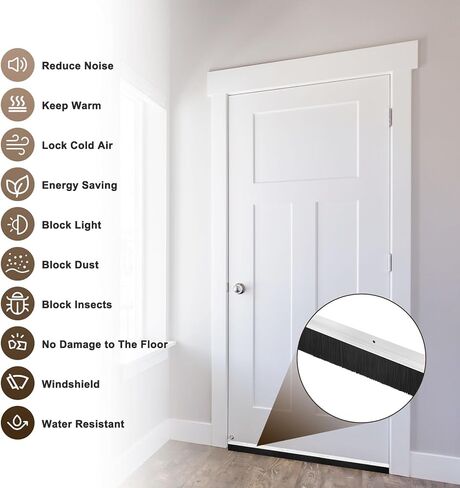 M METERXITY 2-Pack Door Brush Bottom Sweep, 39" L x 2.6" W H-Shape Aluminum Alloy Base with 1.6" Nylon Brush for Industrial/Home/Garage Door Seal, Strong Adhesive Weather Stripping Kit[Silver] in Saudi Arabia