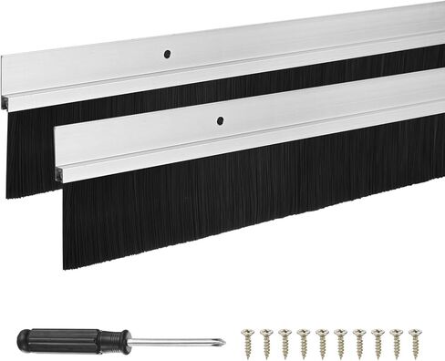 M METERXITY 2-Pack Door Brush Bottom Sweep, 39" L x 2.6" W H-Shape Aluminum Alloy Base with 1.6" Nylon Brush for Industrial/Home/Garage Door Seal, Strong Adhesive Weather Stripping Kit[Silver] in Saudi Arabia