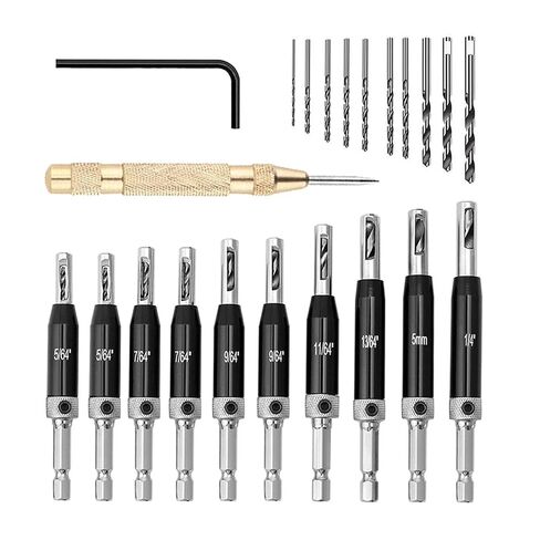 SagaSave 22PCS Self Centering Drill Bit Set Self Centering Hinge Tapper Core Hole Puncher 5/64'' 7/64'' 9/64'' 11/64'' 13/64'' 5mm 1/4'' & 1 Pcs Hex Wrench & 10 Pcs Twist Drill Bits +1 Center Punch in Saudi Arabia