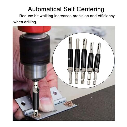 SagaSave 22PCS Self Centering Drill Bit Set Self Centering Hinge Tapper Core Hole Puncher 5/64'' 7/64'' 9/64'' 11/64'' 13/64'' 5mm 1/4'' & 1 Pcs Hex Wrench & 10 Pcs Twist Drill Bits +1 Center Punch in Saudi Arabia