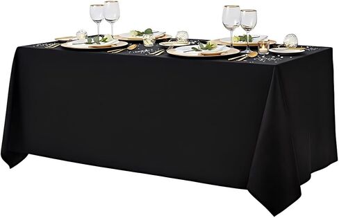Surmente Black Tablecloth for Rectangle Tables, 90 x 132-inch Rectangular Table Cloth for 6-8 Ft Tables, Polyester Table Cover for Banquets, Parties, Events in Saudi Arabia