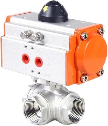 1PCS 3/8" Stainless Steel Pneumatic Three-Way Ball Valve T Type Q614F-16P Three-Piece high Platform Pneumatic Ball Valve(L Type) in Kuwait