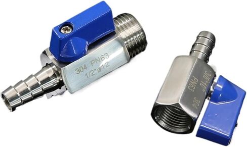 1PCS 304 Stainless Steel 1/8 1/4 3/8 1/2 x 7/8/10/12mm Hose Barb mini Sanitary Ball Valve Homemade Pipe Fittings with Blue(1/4",Female_10MM Barb) in Kuwait