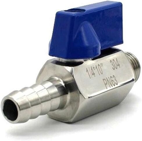 1PCS 304 Stainless Steel 1/8 1/4 3/8 1/2 x 7/8/10/12mm Hose Barb mini Sanitary Ball Valve Homemade Pipe Fittings with Blue(1/4",Female_10MM Barb) in Kuwait