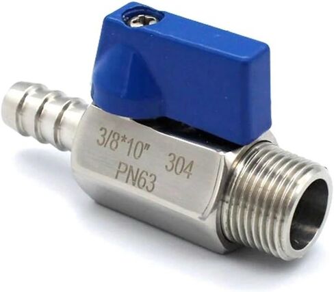 1PCS 304 Stainless Steel 1/8 1/4 3/8 1/2 x 7/8/10/12mm Hose Barb mini Sanitary Ball Valve Homemade Pipe Fittings with Blue(1/4",Female_10MM Barb) in Kuwait