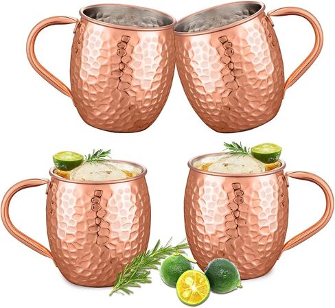 Moscow Mule Mugs Copper Cups Set of 4 Copper Mugs with 304 Stainless Steel Lining,Perfect For Wine, Beer, Cold Drink, Bar, Party, Gifts in Saudi Arabia