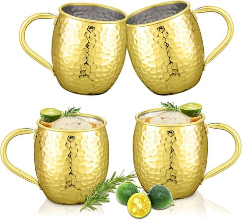 Moscow Mule Mugs Copper Cups Set of 4 Copper Mugs with 304 Stainless Steel Lining,Perfect For Wine, Beer, Cold Drink, Bar, Party, Gifts in Saudi Arabia