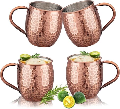 Moscow Mule Mugs Copper Cups Set of 4 Copper Mugs with 304 Stainless Steel Lining,Perfect For Wine, Beer, Cold Drink, Bar, Party, Gifts in Saudi Arabia