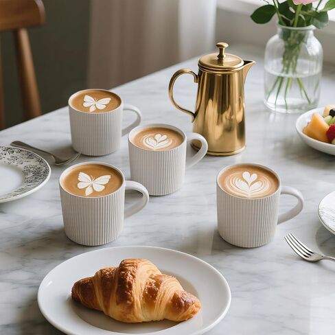مجموعة أكواب قهوة بيضاء غير لامعة من DeeCoo مكونة من 4 قطع، كوب سعة 12 أونصة مع مقابض، فناجين قهوة من الخزف الحجري لتقديم الطعام، مجموعات أكواب بورسلين للقهوة والشاي والكاكاو الساخن والحليب والميكروويف وغسالة الأطباق آمنة in Kuwait