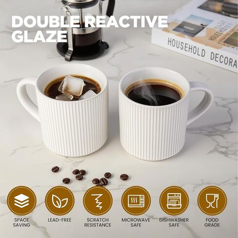 مجموعة أكواب قهوة بيضاء غير لامعة من DeeCoo مكونة من 4 قطع، كوب سعة 12 أونصة مع مقابض، فناجين قهوة من الخزف الحجري لتقديم الطعام، مجموعات أكواب بورسلين للقهوة والشاي والكاكاو الساخن والحليب والميكروويف وغسالة الأطباق آمنة in Kuwait