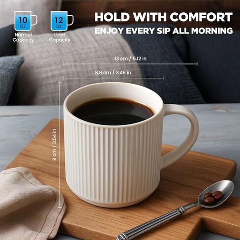 مجموعة أكواب قهوة بيضاء غير لامعة من DeeCoo مكونة من 4 قطع، كوب سعة 12 أونصة مع مقابض، فناجين قهوة من الخزف الحجري لتقديم الطعام، مجموعات أكواب بورسلين للقهوة والشاي والكاكاو الساخن والحليب والميكروويف وغسالة الأطباق آمنة in Kuwait