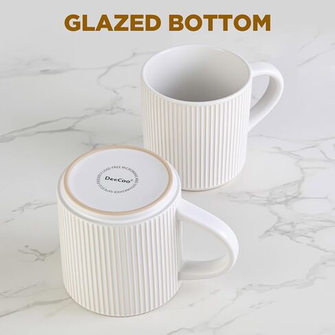 مجموعة أكواب قهوة بيضاء غير لامعة من DeeCoo مكونة من 4 قطع، كوب سعة 12 أونصة مع مقابض، فناجين قهوة من الخزف الحجري لتقديم الطعام، مجموعات أكواب بورسلين للقهوة والشاي والكاكاو الساخن والحليب والميكروويف وغسالة الأطباق آمنة in Kuwait
