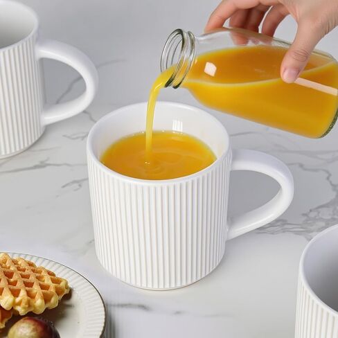 مجموعة أكواب قهوة بيضاء غير لامعة من DeeCoo مكونة من 4 قطع، كوب سعة 12 أونصة مع مقابض، فناجين قهوة من الخزف الحجري لتقديم الطعام، مجموعات أكواب بورسلين للقهوة والشاي والكاكاو الساخن والحليب والميكروويف وغسالة الأطباق آمنة in Kuwait