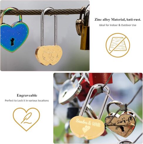 Love Lock Double Heart Padlock,3.5" 50mm Heart Lock for Wedding, Anniversary, Travel, Valentines Day(NO Key) in Kuwait