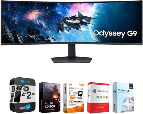 Samsung 49" Odyssey G9 Dual QD-OLED G91SD Curved Ultrawide Gaming Monitor Bundle with Tech Smart USA Elite Suite 18, 2X 4K HDMI Cable & Deco Gear CPS 26 Month Protection Pack (BEACH-CPS-26M1500) in Kuwait
