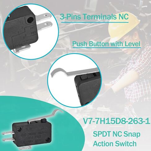 مفتاح ميكرو V7-7H15D8-263-1 (عبوة من 8 قطع) - مفتاح حركة SPDT Roller Lever Snap متوافق مع هانيويل - استبدال من الدرجة الصناعية in Saudi Arabia