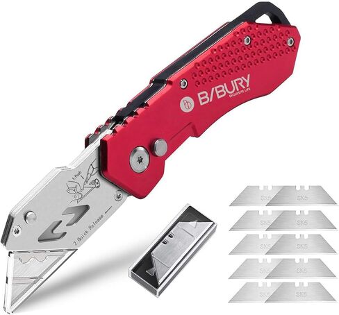 Utility Knife, BIBURY Upgraded Version Heavy Duty Box Cutter, Pocket Carpet knife with 10 Replaceable SK5 Stainless Steel Blades, Belt Clip, Easy Release Button, Quick Change and Safety Lock-Black in Kuwait