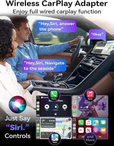 محول Carplay اللاسلكي لهاتف iPhone، Mavlou 2025 أحدث ترقية Carplay Dongle، تحويل سريع ثابت سلكي إلى CarPlay لاسلكي، توصيل وتشغيل ترقية OTA، لهاتف iPhone iOS 10+ والسيارات مع CarPlay السلكي in Kuwait