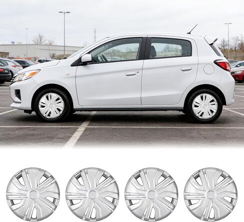 14 Inch Hubcaps Wheel Covers for 2014-2025 Mitsubishi Mirage, R14 Wheel Rims Covers Hub Caps Snap-on Car, PP Material, Set of 4, Silver Lacquer in Kuwait