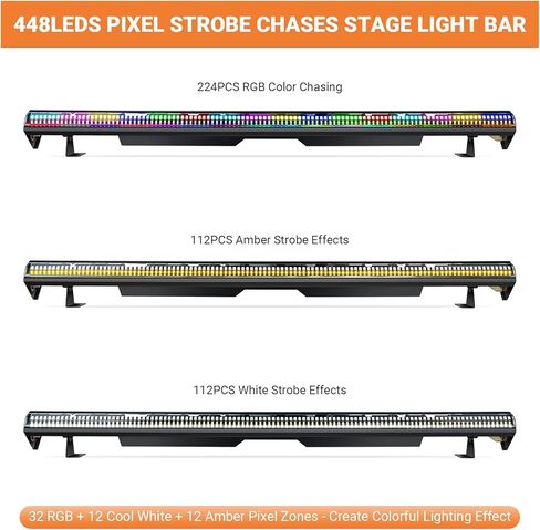 LED Stage Wash Light Bar: 120W 36LEDs RGBW 4IN1 Color Changing - Detachable Diffuser - Pixel & Beam Effects - DMX Master Slave Control - Uplight for Events DJ Bar Party Music Show Band Performance in Kuwait