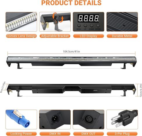 LED Stage Wash Light Bar: 120W 36LEDs RGBW 4IN1 Color Changing - Detachable Diffuser - Pixel & Beam Effects - DMX Master Slave Control - Uplight for Events DJ Bar Party Music Show Band Performance in Kuwait