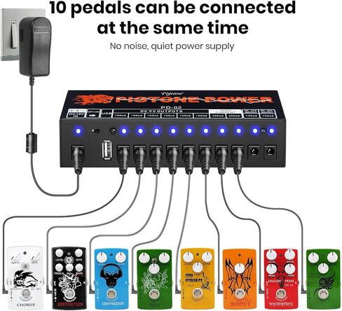 Guitar Effect Pedal Power Supply 10 DC Outputs Suitable for 9V/12V/18V Pedals With Short Circuit/Overcurrent Protection Separate LED Indicator USB (5V2A) PD-02 in Saudi Arabia