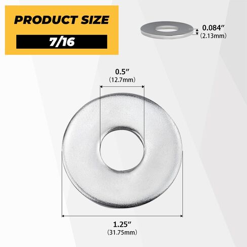 40-Pack 7/16" Flat Washer- 304 Stainless Steel (1/2" ID x 1-1/4" OD), Corrosion Resistant Bulk Hardware Fits 7/16" Screws, Raigesh in Saudi Arabia