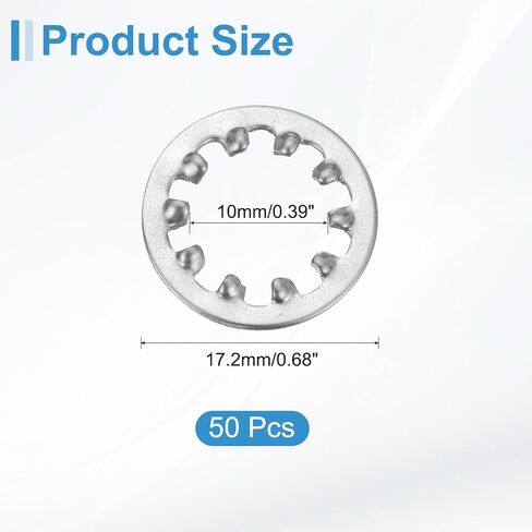 uxcell 50Pcs 3/8 Internal Tooth Lock Washer, Zinc-Plated Carbon Steel Multi-Tooth Star Washer Locking Fastener, Silver Tone in Saudi Arabia