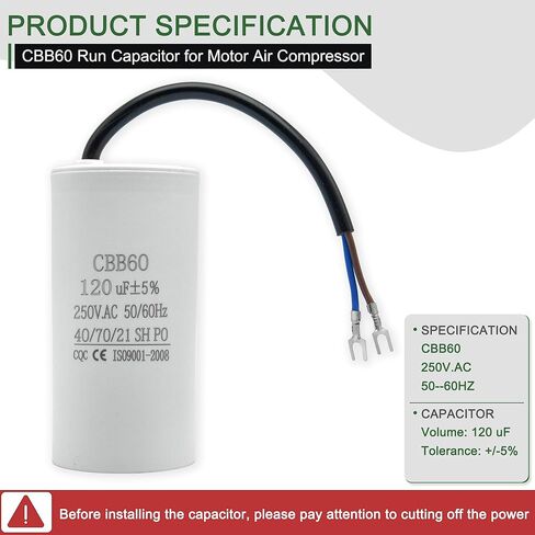 CBB60 Run Capacitor for Motor Air Compressor and air Conditioner Compressor, 120uF 250VAC 50/60Hz in Kuwait