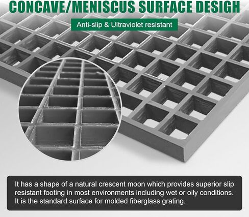 2 حزمة 48 × 23 × 1.2 بوصة من الألياف الزجاجية المصبوبة، 4 × 2 بوصة لوحة شبك صناعية FRP شديدة التحمل سطح مقعر غير قابل للانزلاق فتحات 1.5 بوصة × 1.5 بوصة لوحة شبكية من الألياف الزجاجية لغسيل السيارات، الطوابق، رمادي in Kuwait