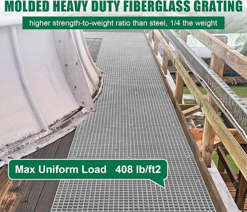 2 حزمة 48 × 23 × 1.2 بوصة من الألياف الزجاجية المصبوبة، 4 × 2 بوصة لوحة شبك صناعية FRP شديدة التحمل سطح مقعر غير قابل للانزلاق فتحات 1.5 بوصة × 1.5 بوصة لوحة شبكية من الألياف الزجاجية لغسيل السيارات، الطوابق، رمادي in Kuwait