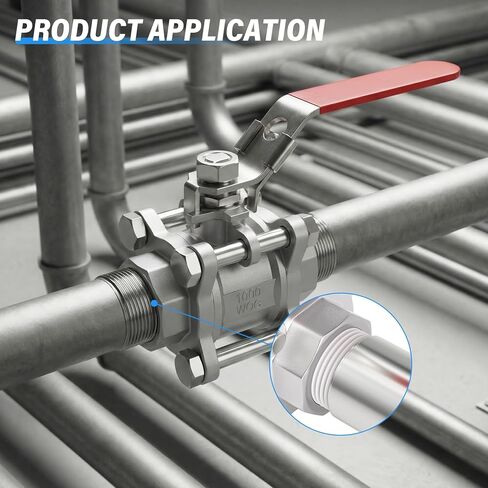 TAILONZ PNEUMATIC W0G2000 - 1/4" FNPT 3PC صمام كروي عالي التحمل، 304 من الفولاذ المقاوم للصدأ بمقبض أحمر (عبوة من 1) in Saudi Arabia