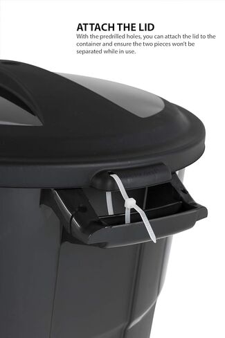 United Solutions 32 Gallon Outdoor Waste Garbage Bin, Easy to Carry Pass-Through Handles & Attachable Click Lock Lid, Black in Kuwait