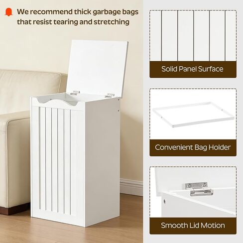 خزانة سلة المهملات من YATINEY، سلة قمامة المطبخ المخفية مع غطاء، لا حاجة إلى صندوق داخلي، خزانة سلة المهملات الخشبية لإعادة التدوير للمطبخ، غرفة المعيشة باللون الأبيض WB05WW in Kuwait