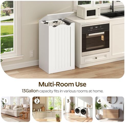 خزانة سلة المهملات من YATINEY، سلة قمامة المطبخ المخفية مع غطاء، لا حاجة إلى صندوق داخلي، خزانة سلة المهملات الخشبية لإعادة التدوير للمطبخ، غرفة المعيشة باللون الأبيض WB05WW in Kuwait