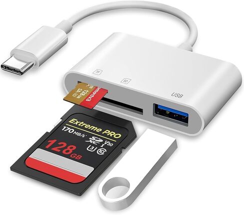 قارئ بطاقة USB C إلى SD، محول بطاقة SD مع منافذ SD MicroSD USB 3، قارئ بطاقة ذاكرة USBC لأجهزة iPhone 15 16 وiPad وMac وMacBook Pro/Air وAndroid والمزيد من أجهزة USB-C/Type C in Kuwait