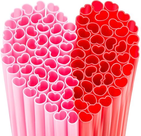 50pcs Heart Shaped Pink Straws 8mm Individually Wrapped Disposable Drinking Straws for Galentine's Brunches,Cocktail, Birthday Parties, Pastel Weddings & Bridal Shower Decorations in Saudi Arabia