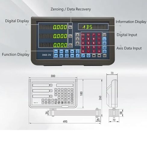 3 Axis DRO Kit Digital Readout TTL Linear Scale Kit 5um Precision (0.0002") for Milling Lathe Machine （170mm~1020mm ） in Saudi Arabia