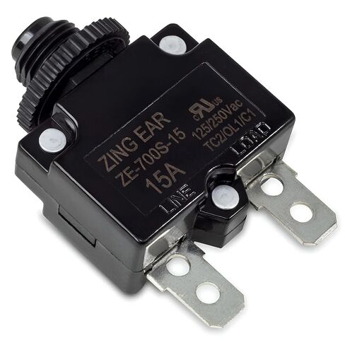 ZE-700S-15 15A Thermal Push Button Circuit Breaker – Mini Resettable Overload Protector 125/250 VAC with Manual Push-to-Reset and Quick Connect Terminals, Panel Mount Type in Saudi Arabia