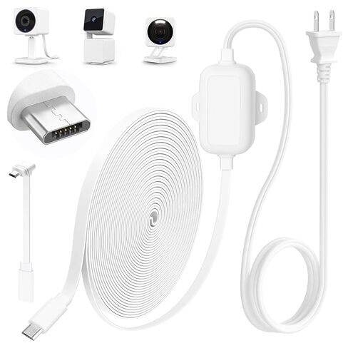 محول طاقة خارجي بطول 25 قدمًا لكاميرا WYZE V4، WYZE Cam OG/V3/V3 Pro، كابل تمديد USB صغير على شكل حرف L لكاميرا WYZE Cam Pan V3، استبدال قابس WYZE، كابل مسطح مقاوم للماء IP67 لشحن كاميرا WYZE الخاصة بك in Kuwait