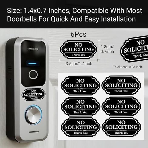Small No Soliciting Sign for House,6 Pcs No Soliciting Sign,Tiny Size Perfect for Video Doorbell,No Solicitation Sticker for Front in Saudi Arabia