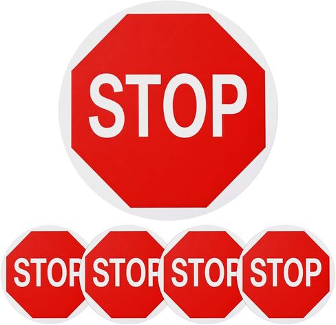 Nuanchu 10 Pcs Stop Floor Sign Stickers, 17" x 17" Anti Slip Adhesive Non-reflective Octagon Stop Safety Warning Tags Labels for Garage Street Traffic Parking (Double Border) in Saudi Arabia