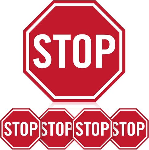 Nuanchu 10 Pcs Stop Floor Sign Stickers, 17" x 17" Anti Slip Adhesive Non-reflective Octagon Stop Safety Warning Tags Labels for Garage Street Traffic Parking (Double Border) in Saudi Arabia