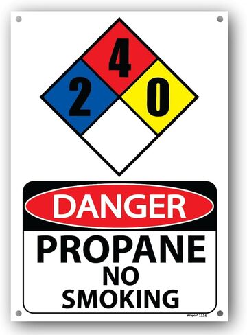 علامة البروبان | علامة أمان تحذيرية بشأن تخزين البروبان | ممنوع التدخين NFPA 704 2-4-0 لافتة الماس | 7x10 بوصة بلاستيك in Saudi Arabia