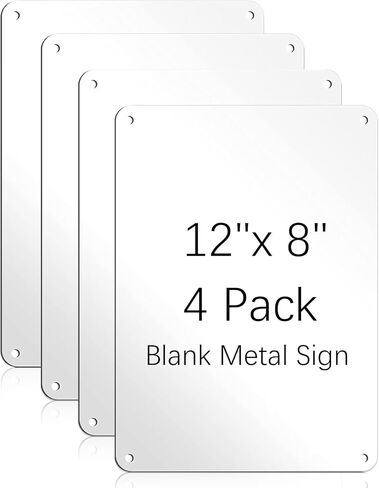 4 Pcs White Blank Sign Metal, 0.8mm Sublimation Metal Signs Blank, Rust Free, UV Protected and Weatherproof for Diy Parking Garden Advertising Sign (White, 12" x 8") in Kuwait