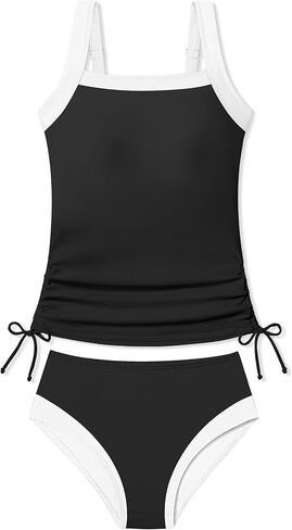 ملابس سباحة للفتيات من DONWEN مكونة من قطعتين ملابس سباحة تانكيني برباط ملابس سباحة بدون أكمام وأسفل ملابس سباحة للفتيات من 9 إلى 16 طن in Kuwait