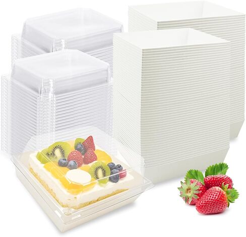 100 Pack Small Charcuterie Boxes with Clear Lids, 5 Inch Disposable Square Paper Bakery Dessert Sandwich Box Mini to Go Food Containers for Cookie, Sushi, Cake Slice, Muffins in Saudi Arabia